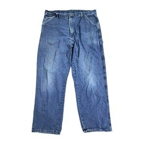 Wrangler Jeans Carpenter Men's 36x30 Blue Denim Pockets Pants Distressed